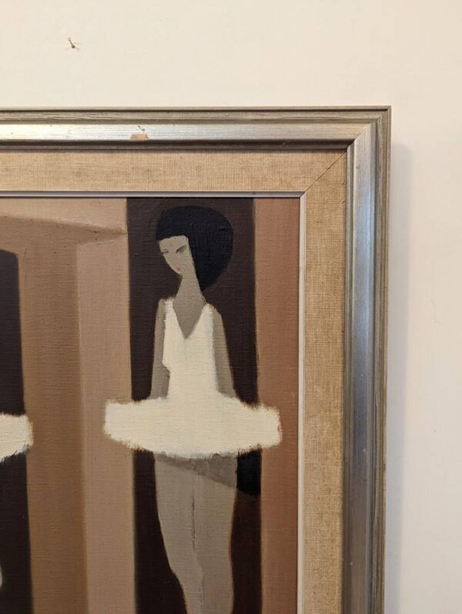 Mid-Century Modern Swedish "Modernist Ballerinas" Vintage Figurative Oil Painting by Fabian Lundqvis