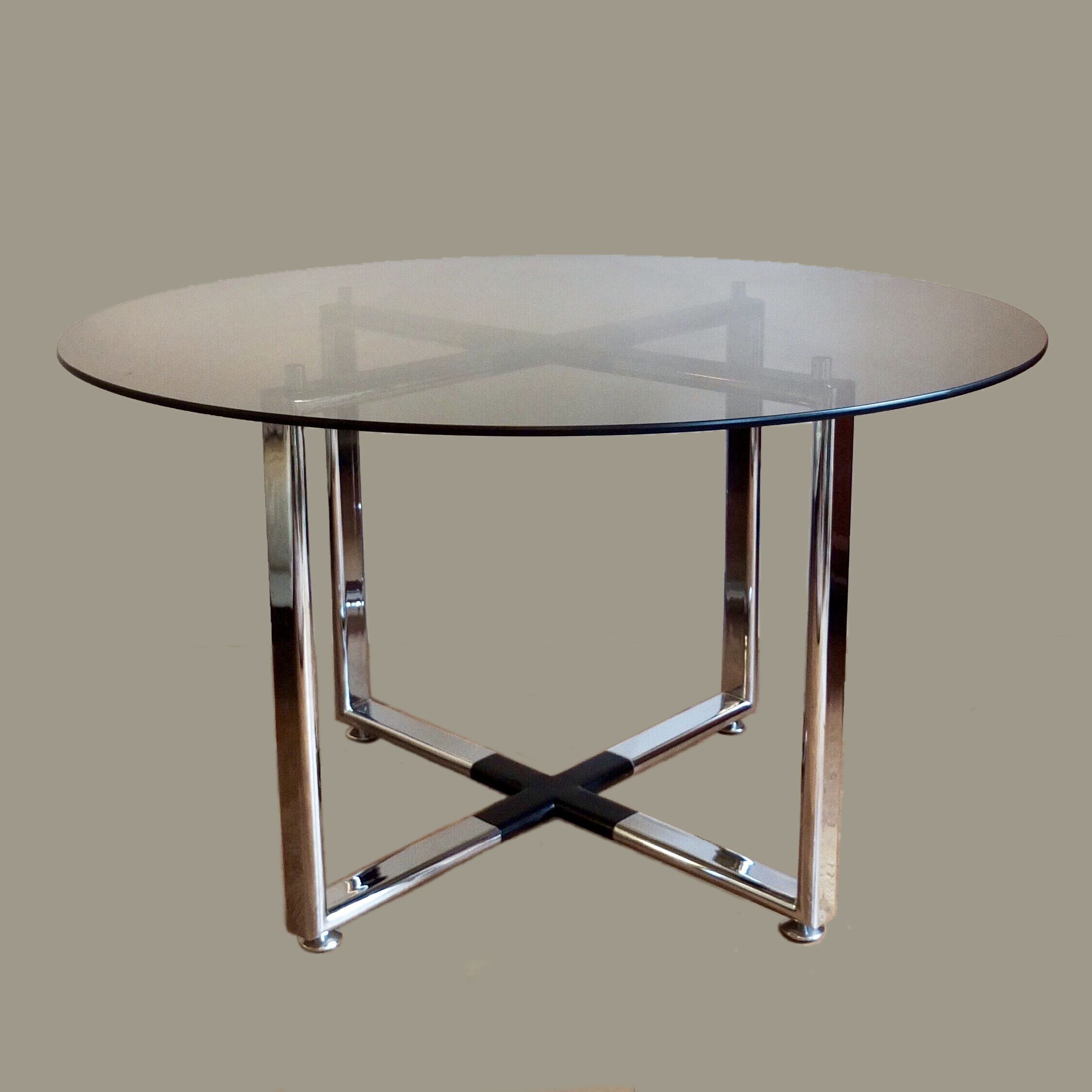 An Excellent Vintage 1970’S Chrome And Smoked Glass Round Dining Table