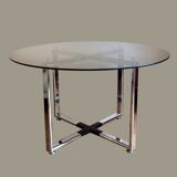 An Excellent Vintage 1970’S Chrome And Smoked Glass Round Dining Table