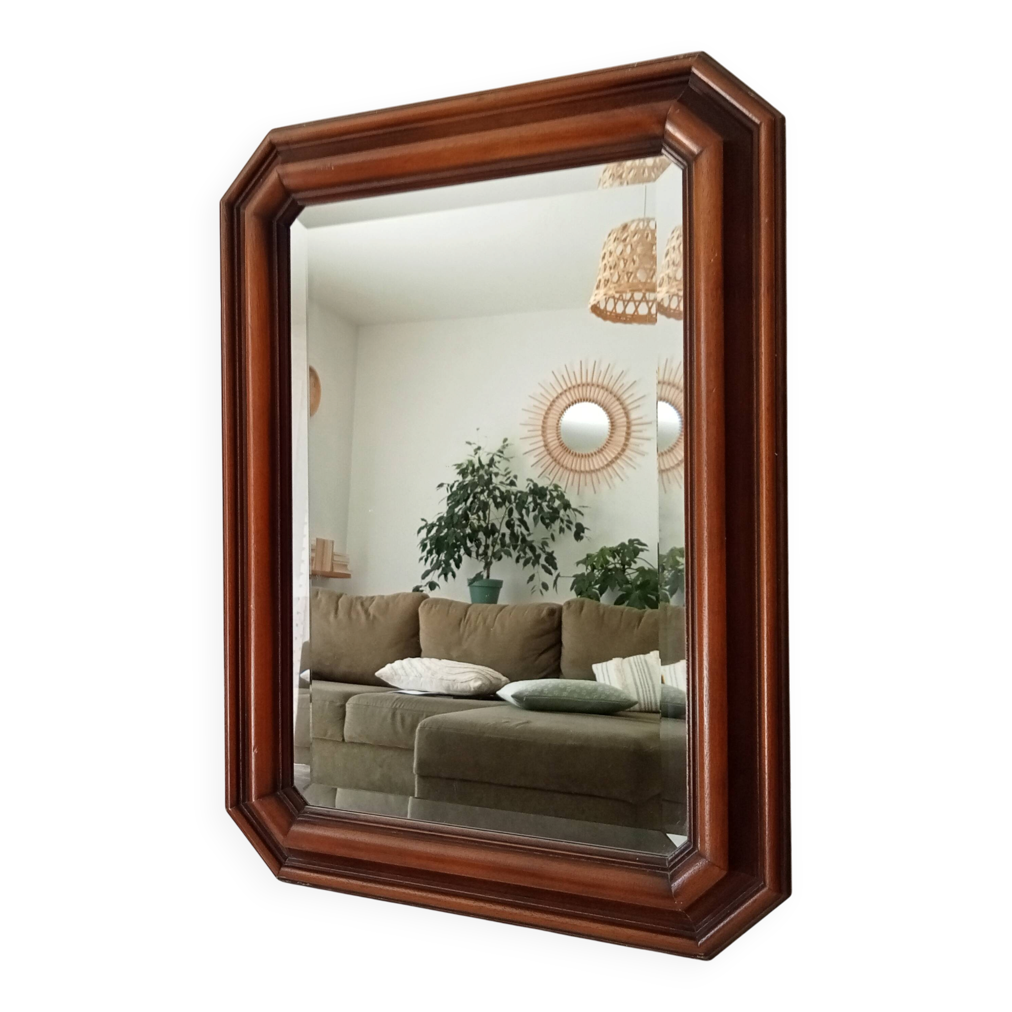 Vintage octagonal bevelled mirror from the 1960s.