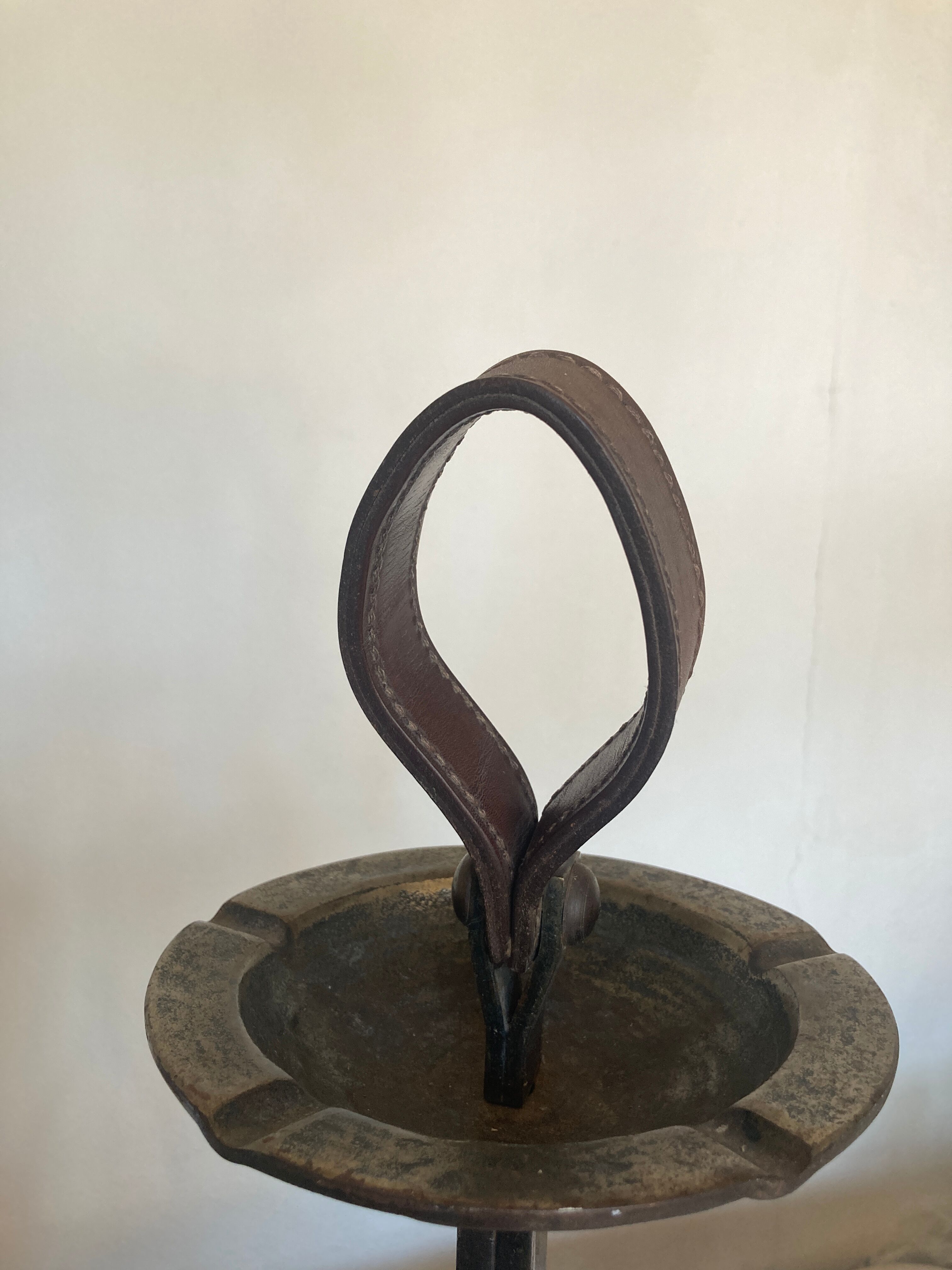 Bronze, steel and leather ashtray by JP Ryckaert, 1970 brutalist.