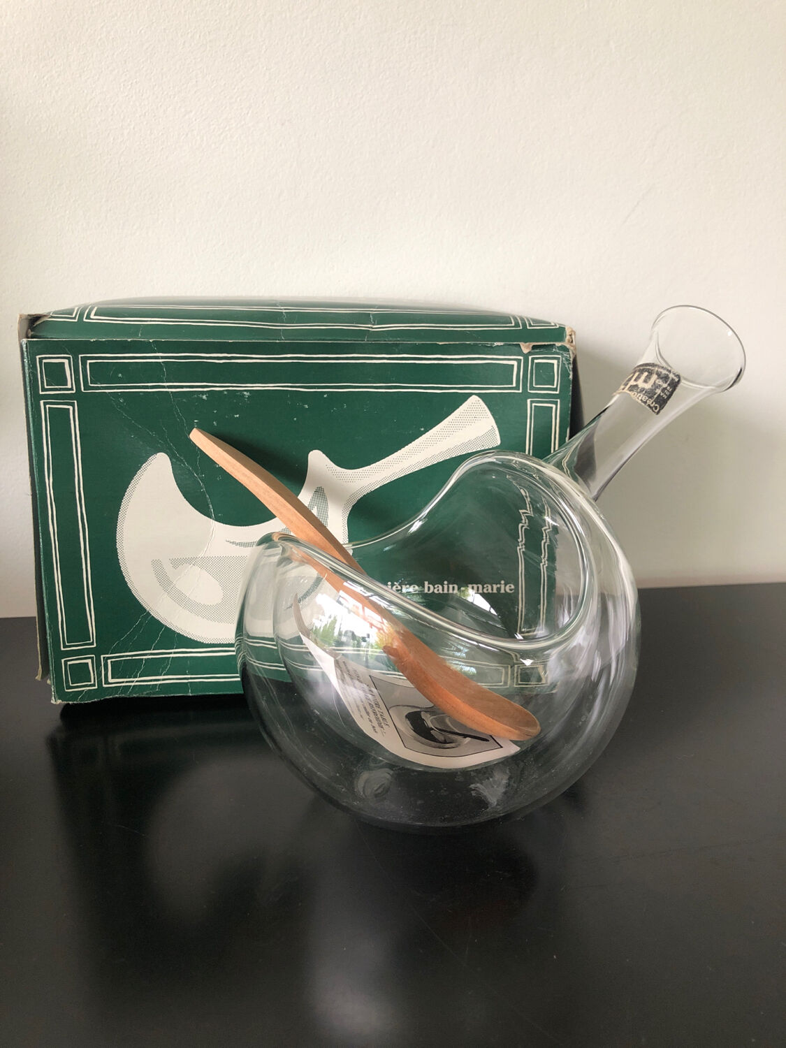 Bain-marie gravy boat glass blown vintage 1970