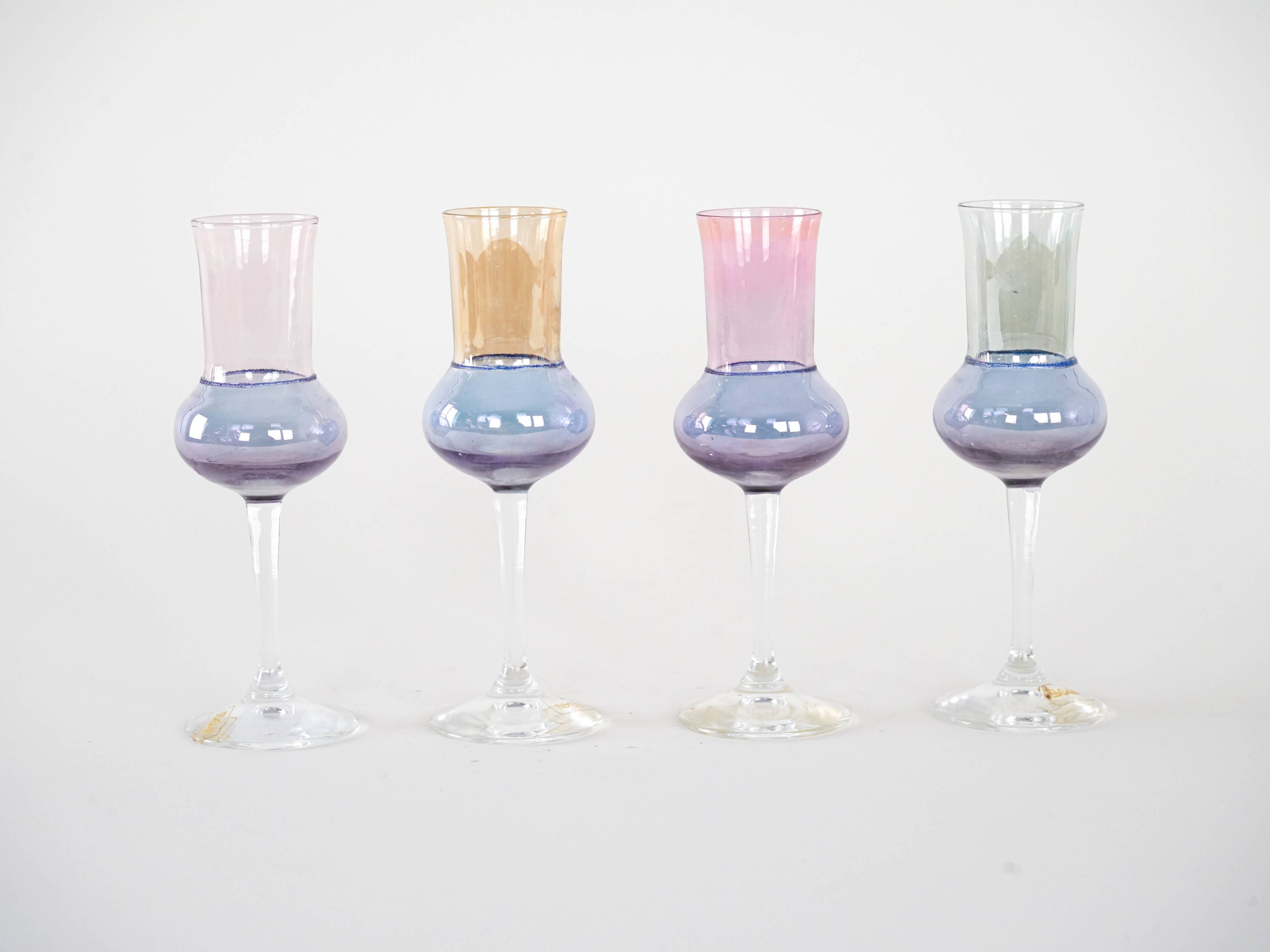 Set of pastel-coloured glasses, Italian design, 1970s, made in Italy