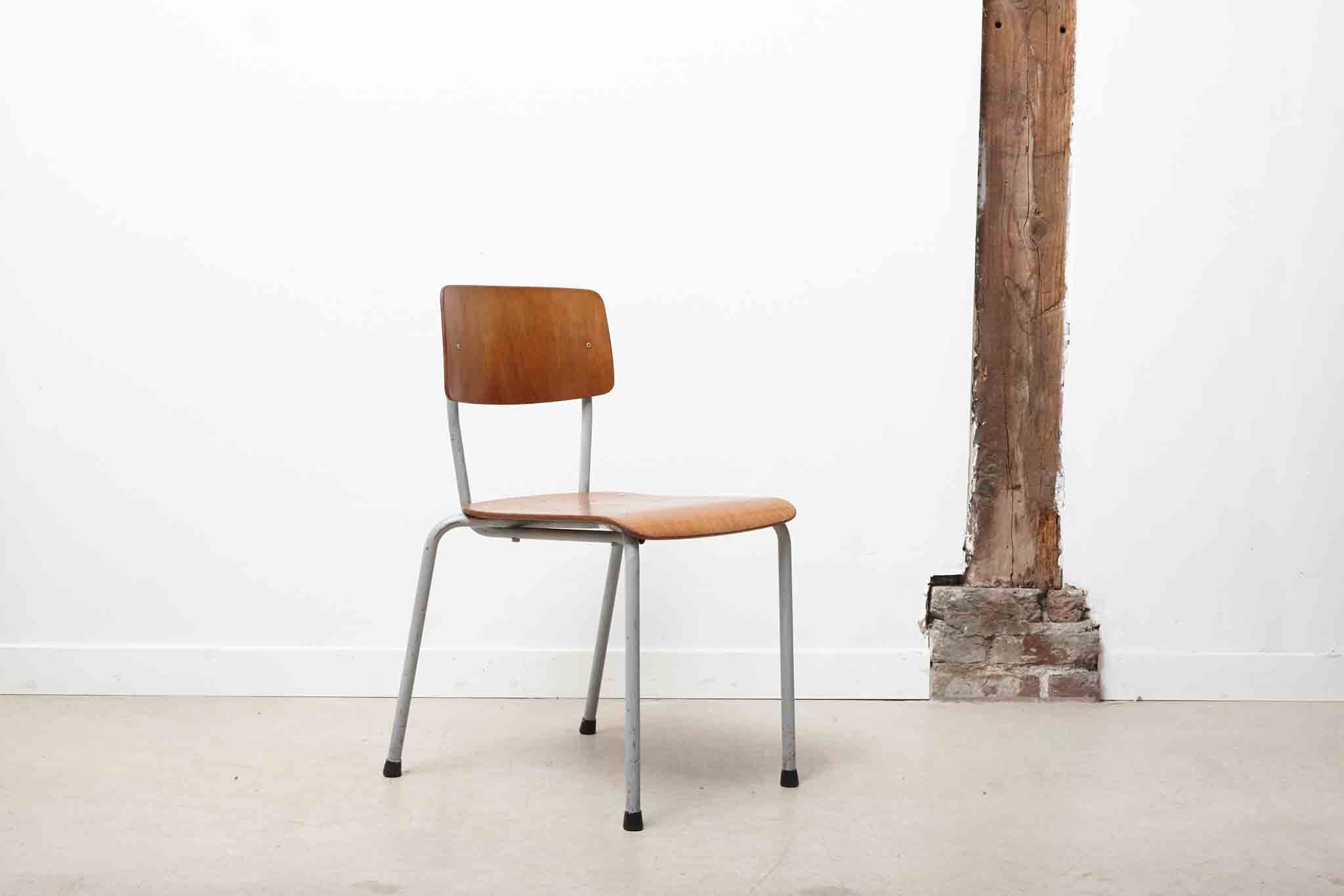 Stackable school chair, oak and grey colour