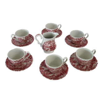 Set of 6 cups with saucers and milk jug The Hunter, England vintage