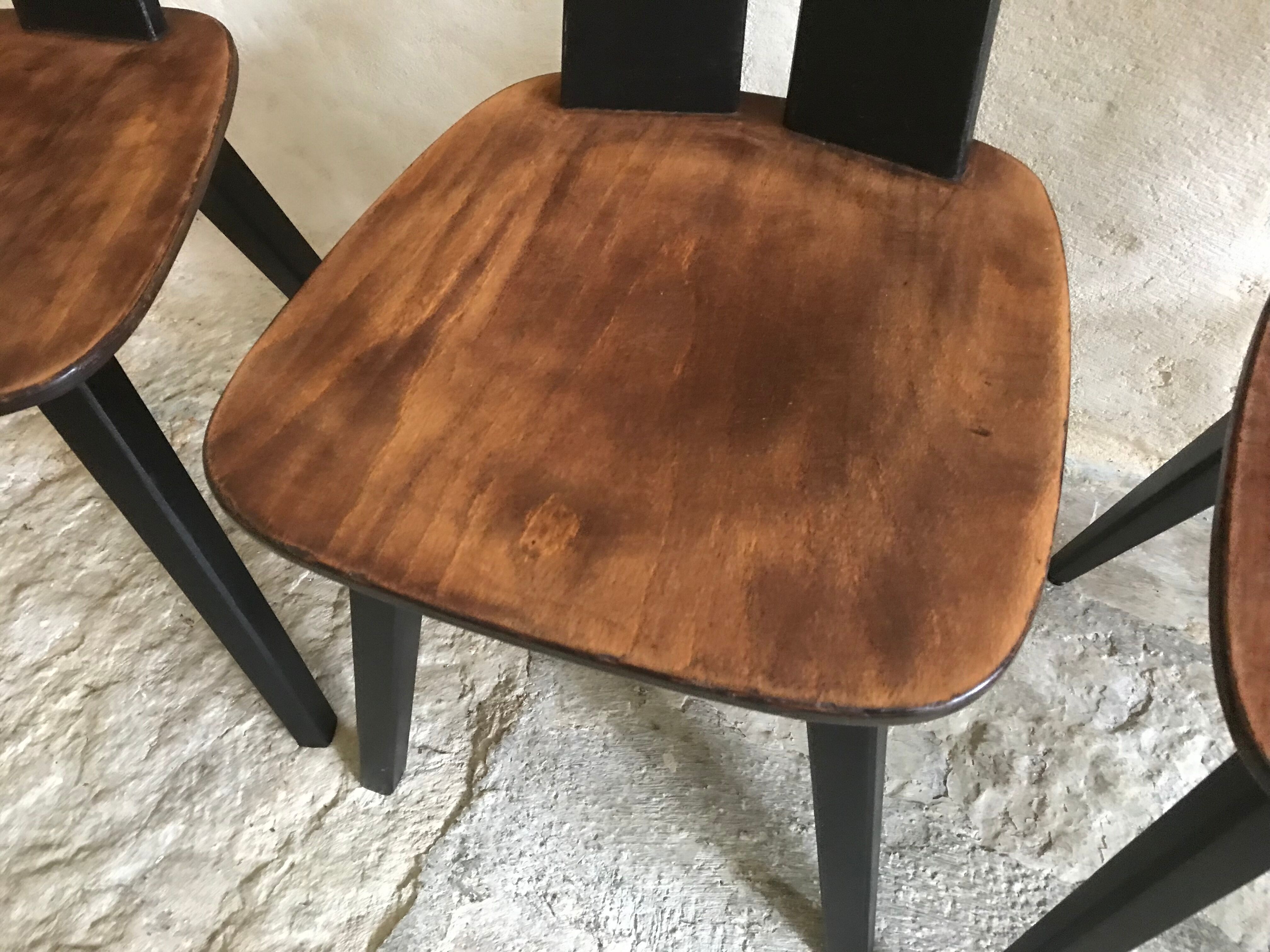 Set of 4 vintage brutalist chairs in beech 1960's