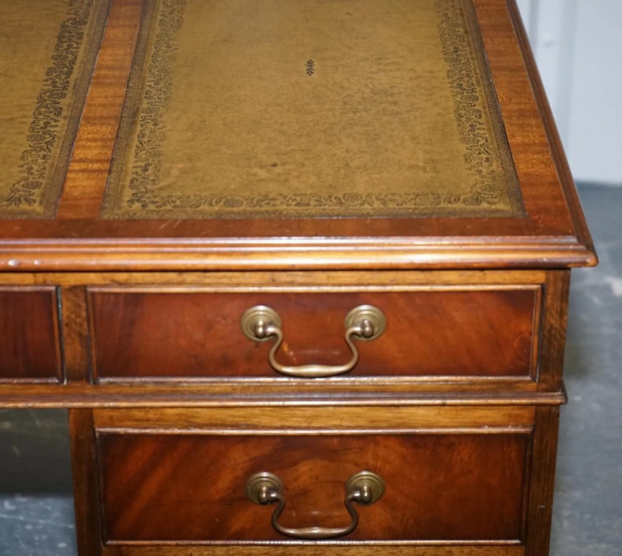 Vintage Green Hunter Leather Pedestal Desk by Bevan Funnell