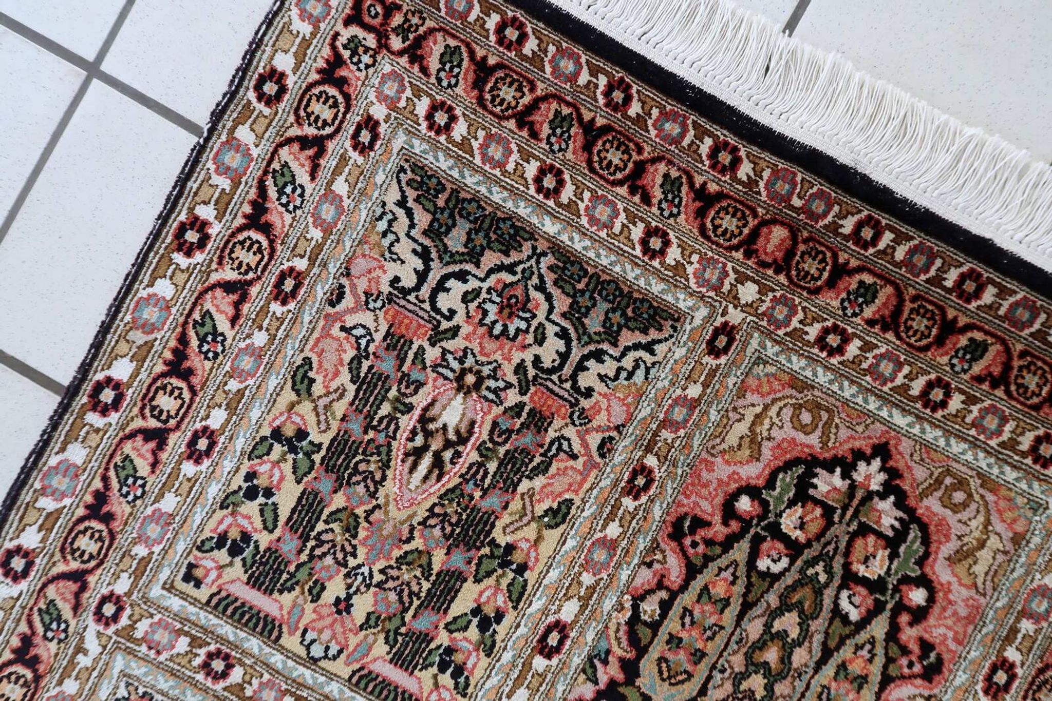 Vintage 1950s Persian Qum silk rug 72cm x 140cm