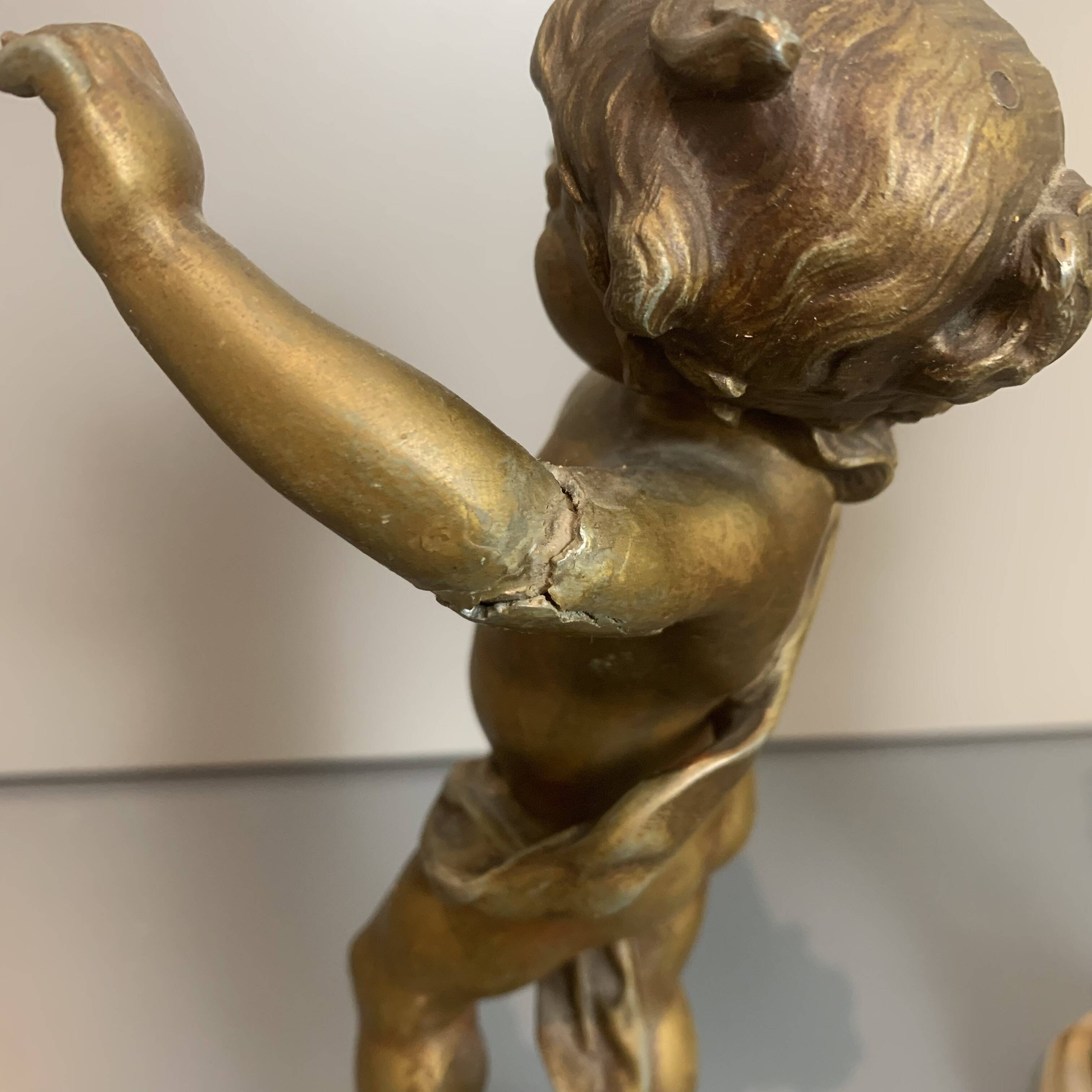 Two bronze statues, Auguste Moreau 'putti' (h25cm) 19th century sculpture