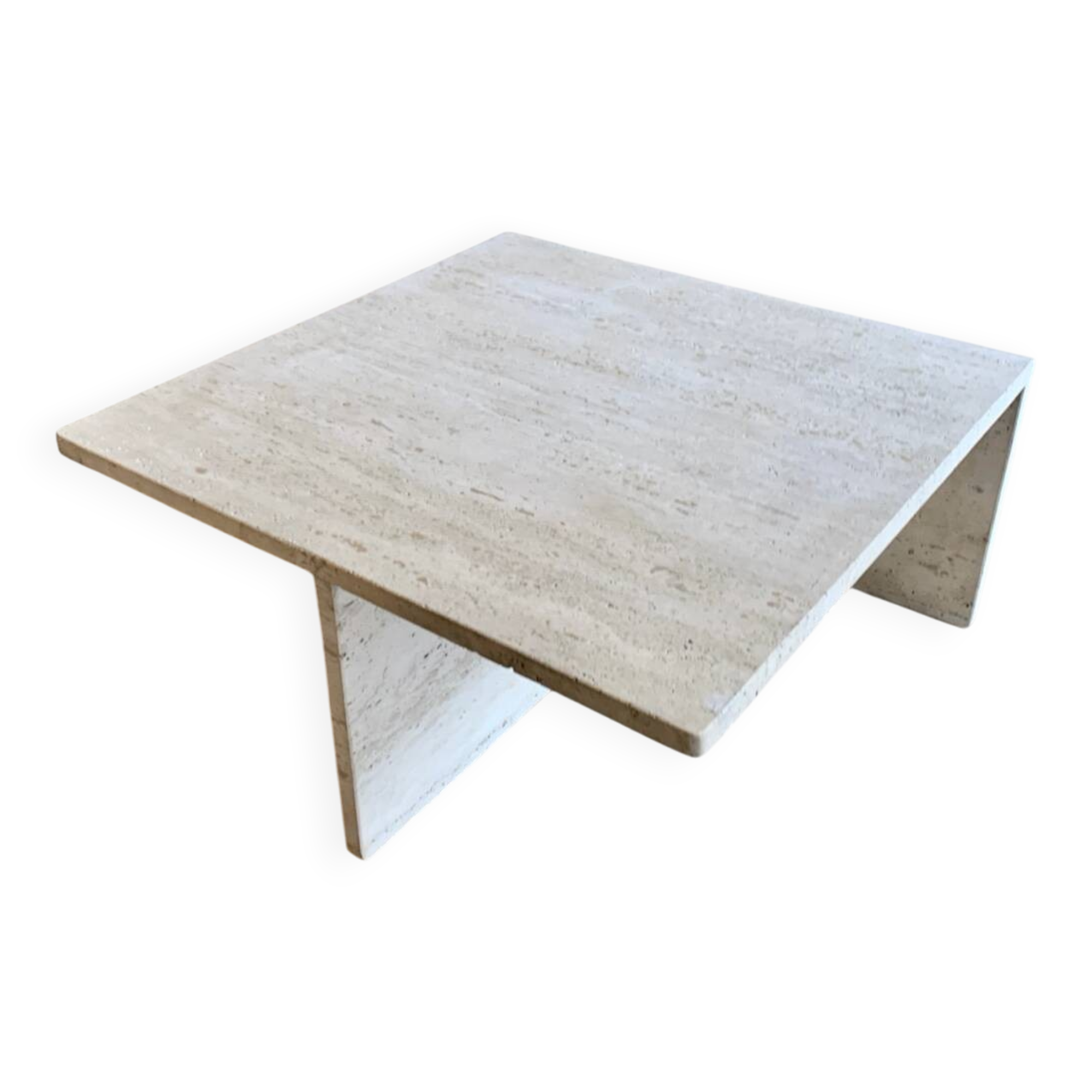 Square travertine coffee table by Giusti and Di Rosa for UP&UP