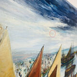 Marine painting of Géo Bory "In the port of Douarnenez"