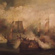 20th century French seascape painting Battle of Trafalgar