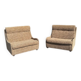 Vintage convertible armchairs – Beige and brown fabric