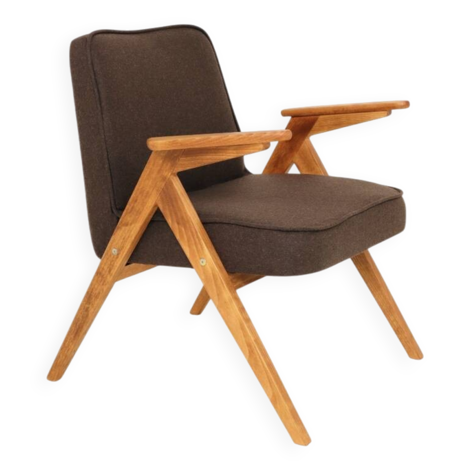 Vintage Lounge Chair Dark Cacao Wool Upholstery