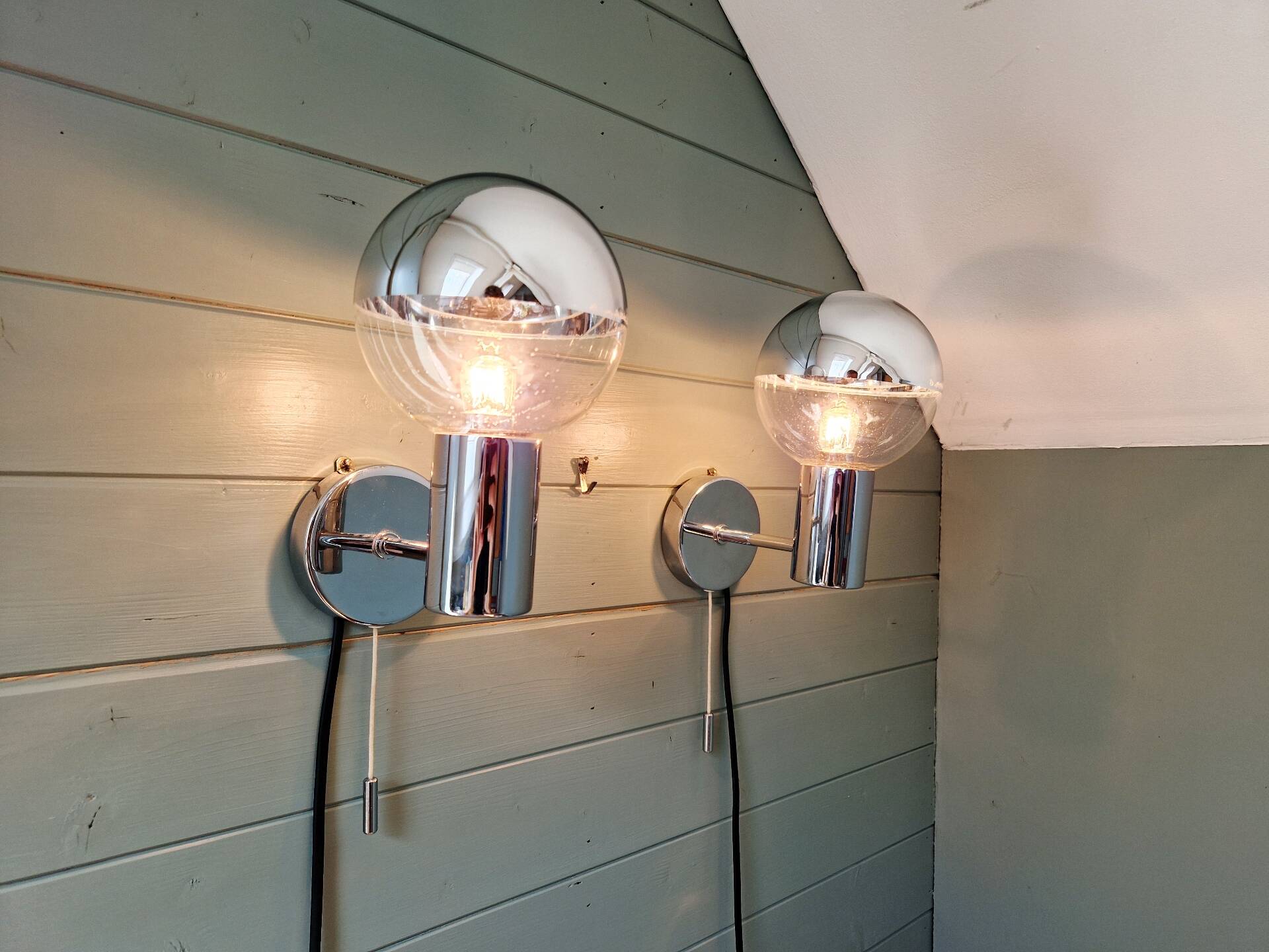 Pair of Space Age wall sconces, Motoko Ishii, Staff Leuchten, 1970