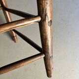 Rustic ladder-back oak chairs with embroidered seats | Netherlands | 1950s