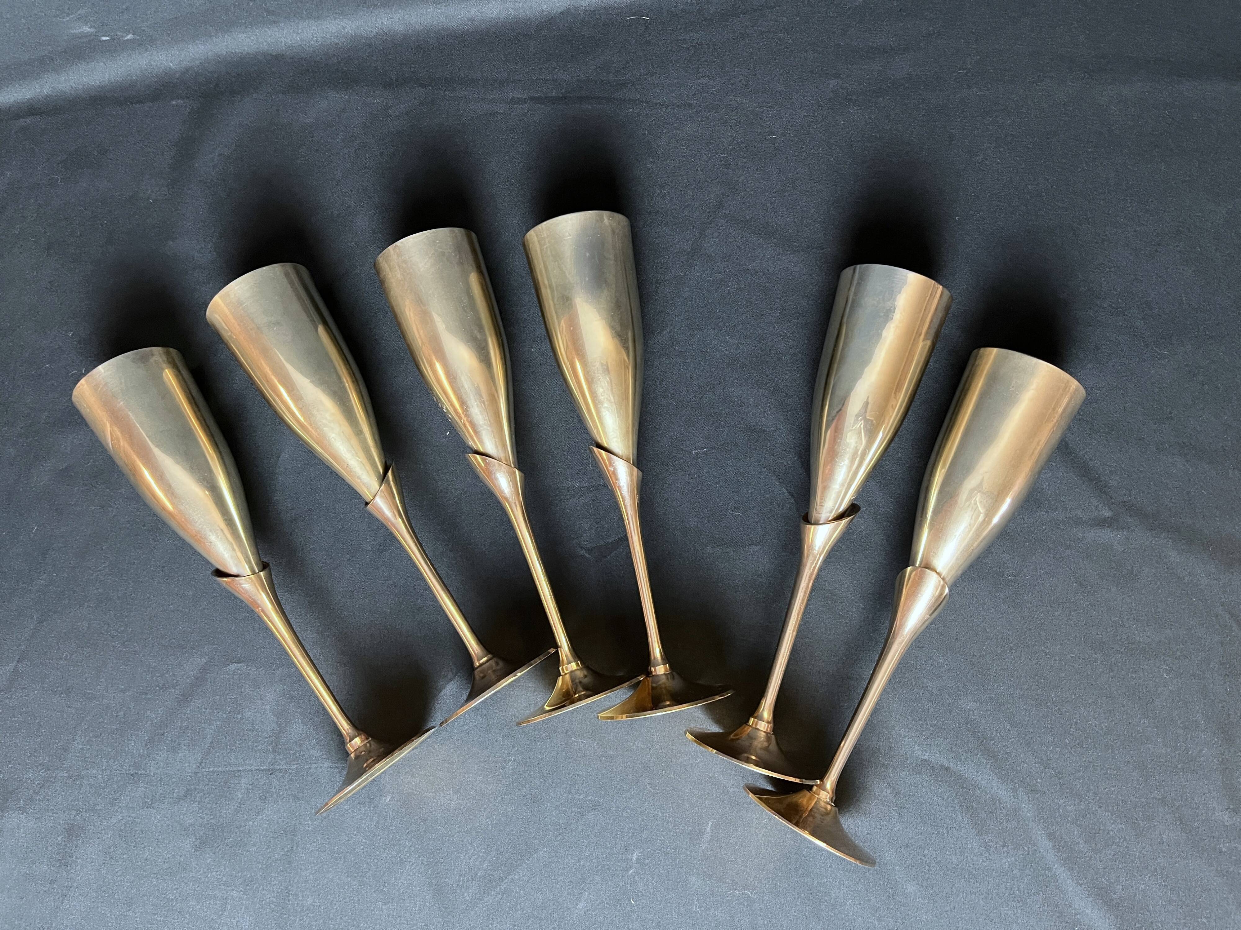 Vintage 6 silver-plated champagne flutes, 20th century