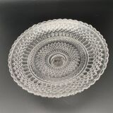 Clear glass footed plate with worked handle