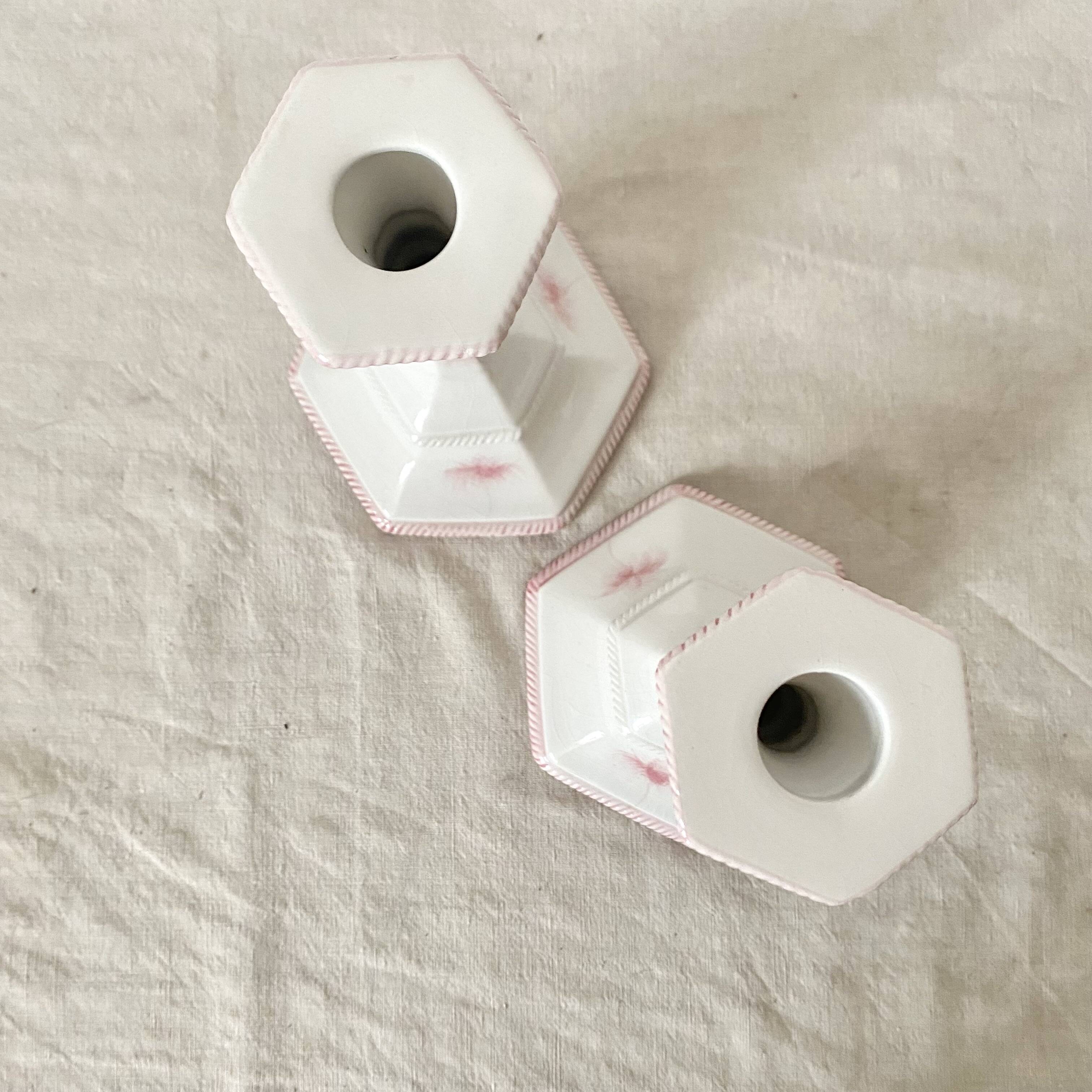 Pair of ceramic candlesticks, Italy