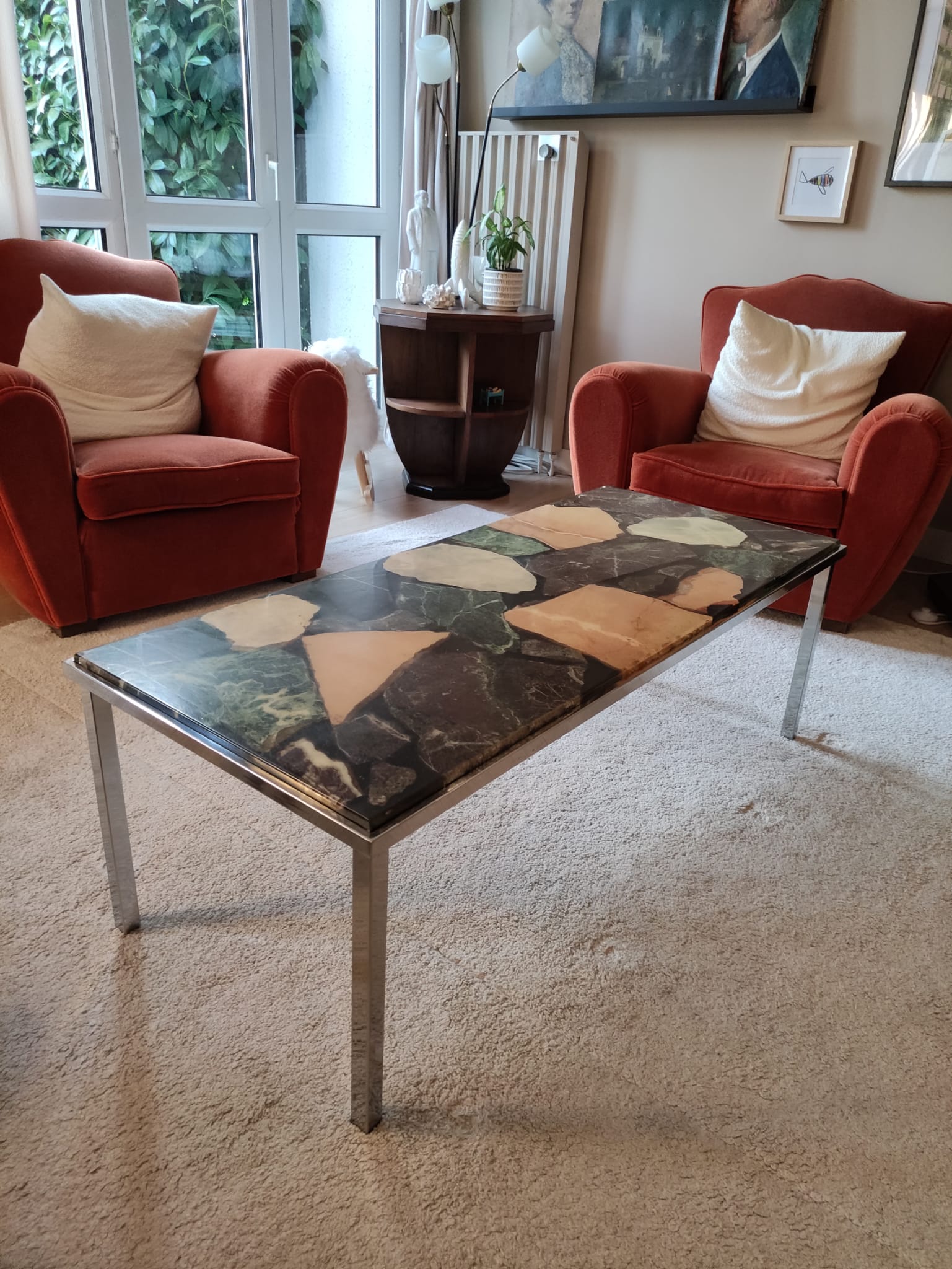 70s vintage chrome and resin coffee table