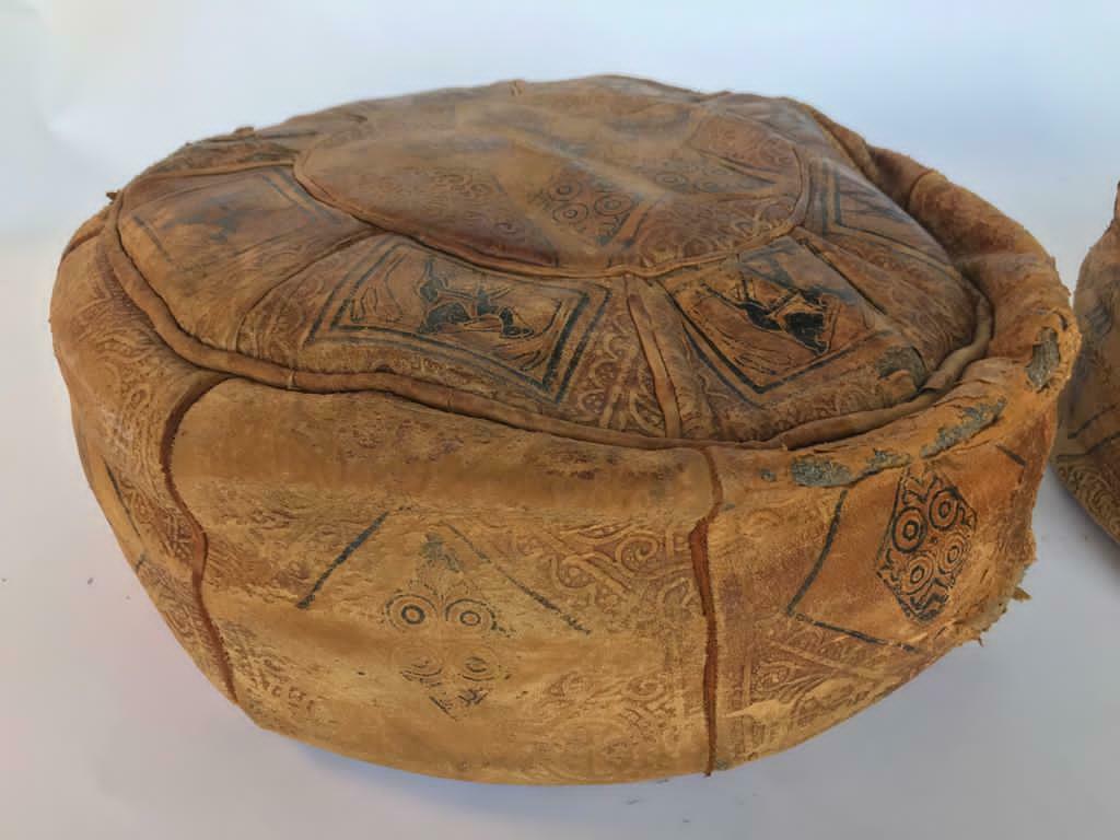 Pair of moroccan leather beanbags beautiful patina patina 1900