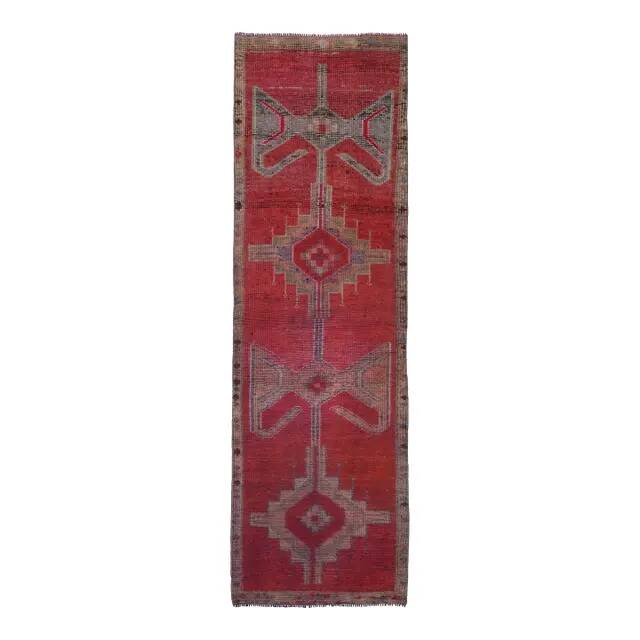 1970s Turkish Oushak Handmade Wool Cotton Red Runner Rug 83x272