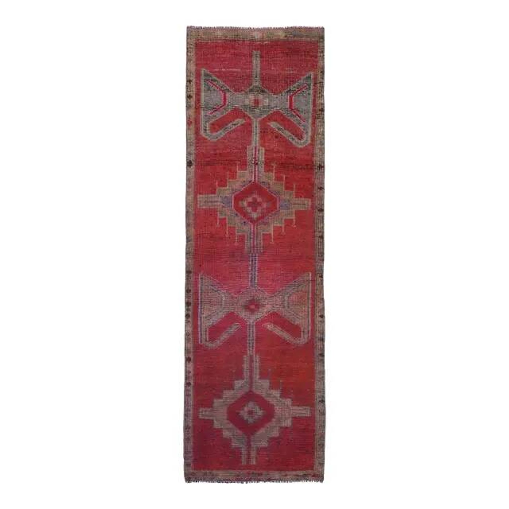 1970s Turkish Oushak Handmade Wool Cotton Red Runner Rug 83x272