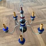 Vintage 5-branch chandelier in wood and metal