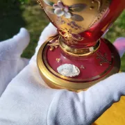Bohemian Crystal Emerald Red/Rosa Vase with 24K Gold Encrusted Floral Desig