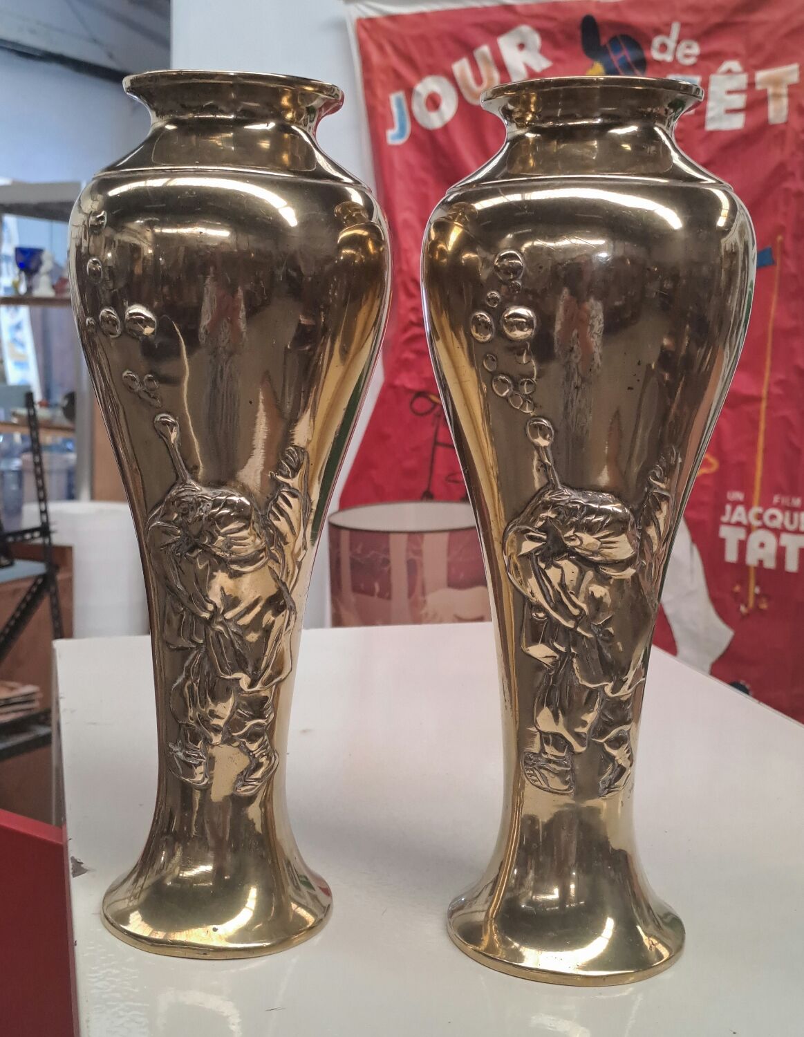 Pair of Indochina brass soap bubble blower vases