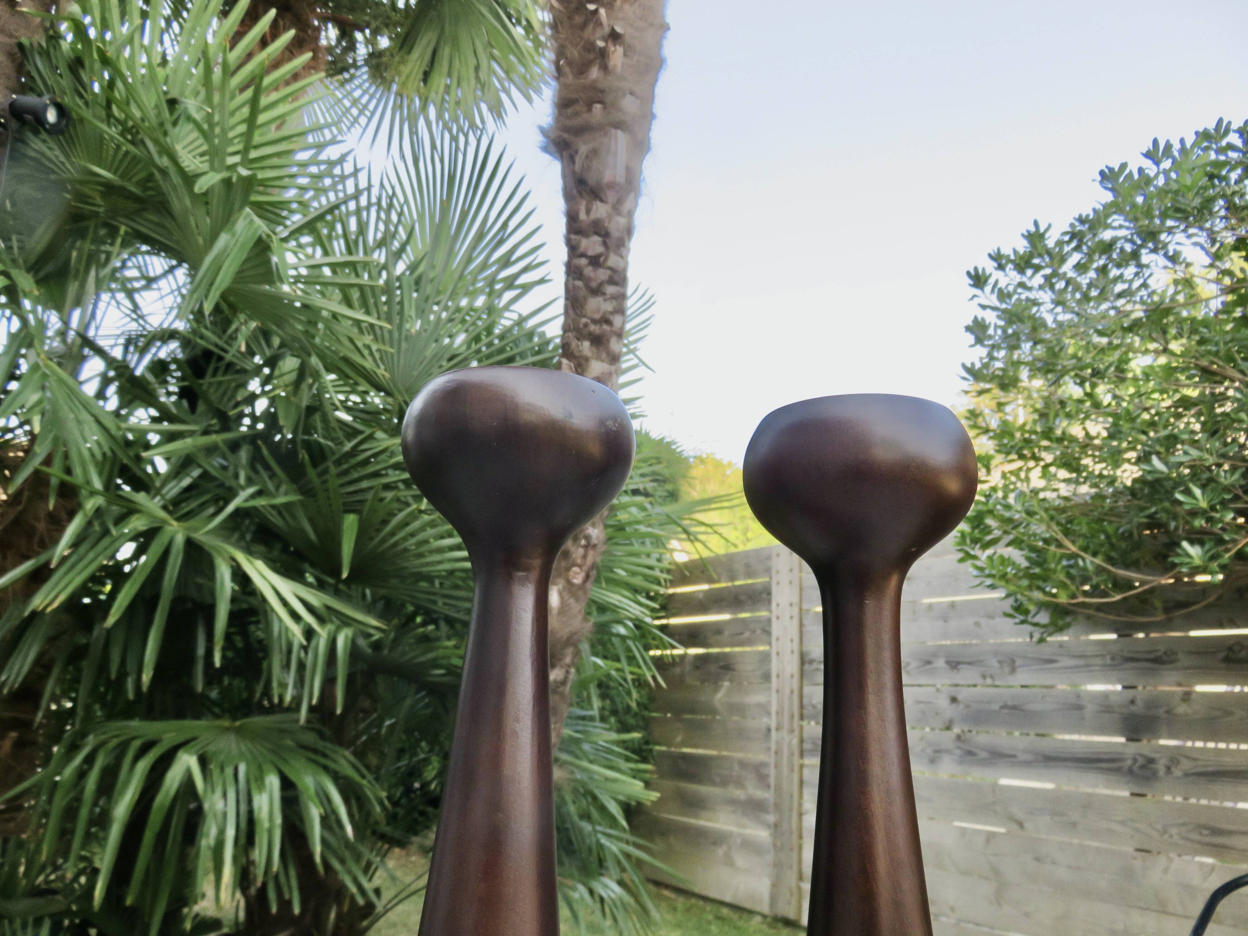 Pair of large Scandinavian teak candlesticks, vintage 1960.
