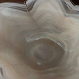 Vintage Murano glass bowl, flower-shaped centerpiece with transparent glass and white streaks, Italian 1980s