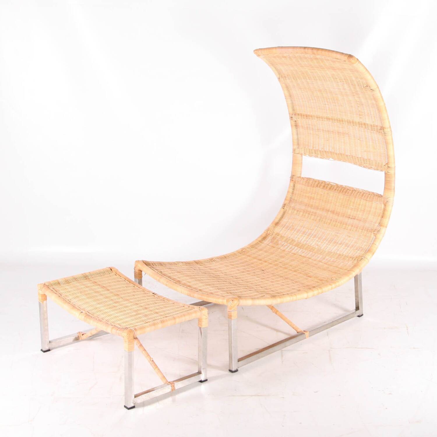 Pair of metal and rattan armchairs