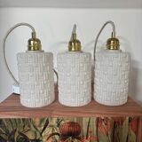 Set of three white Scandinavian opaline pendant lights