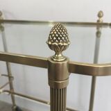 Neoclassical brass rolling table with double glass tops