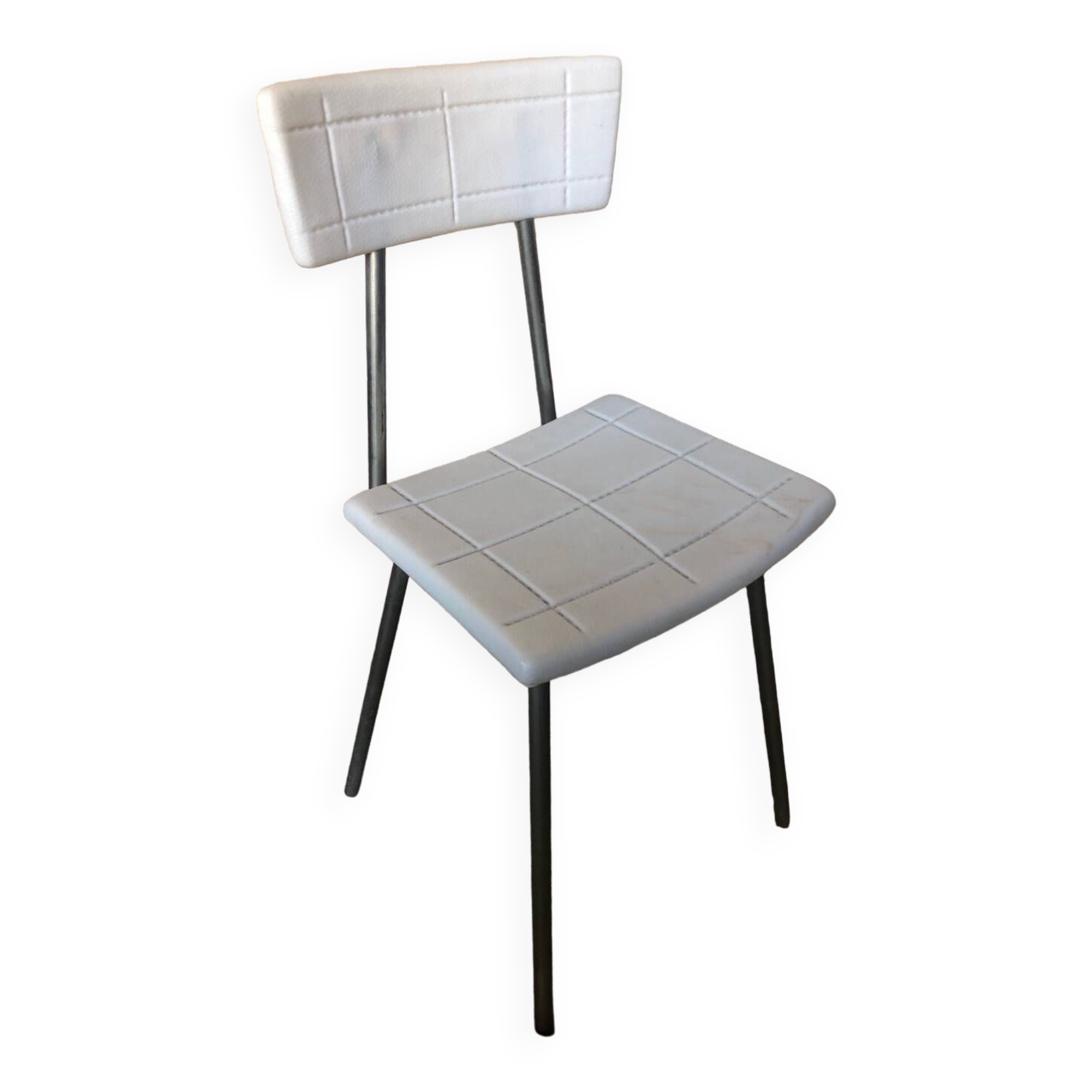 Gray metal children's chair + vintage white plastic seat & back