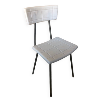 Chaise enfant metal gris + assise & dossier plastique blanc vintage
