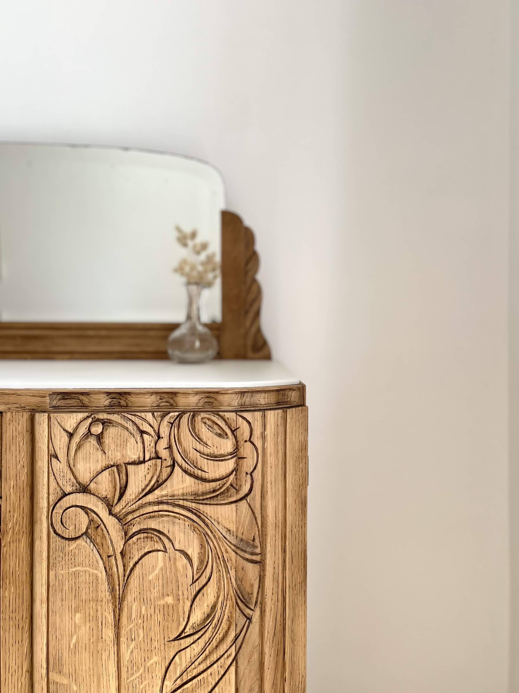 Art Deco oak sideboard with mirror (removable)