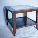 Table basse scandinave bois et verre carrée