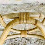 Round bamboo and rattan coffee table with glass top, circa 1960s