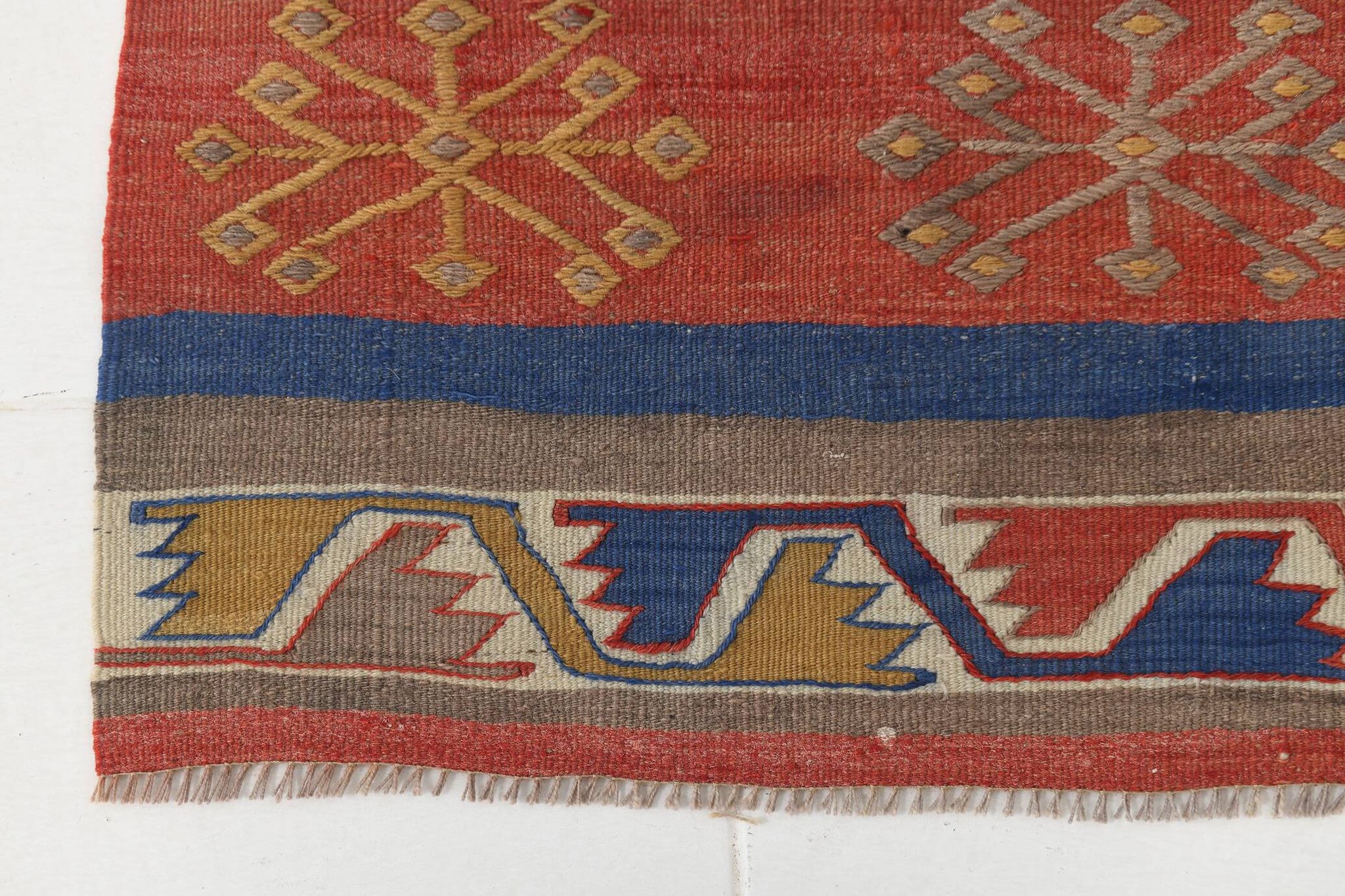 3x14 Navy Blue & Red Kilim Rug, 100x410 Rare Size Kilim Rug,Wool Runner Rug