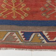 3x14 Navy Blue & Red Kilim Rug, 100x410 Rare Size Kilim Rug,Wool Runner Rug