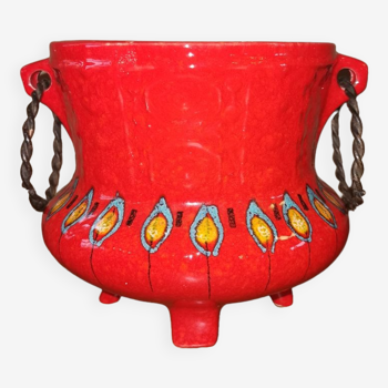 Vintage red ceramic pot cache 70s
