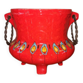 Cache pot céramique rouge vintage années 70