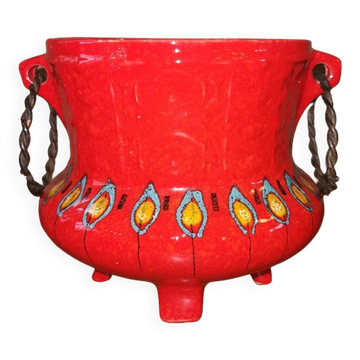 Cache pot céramique rouge vintage années 70
