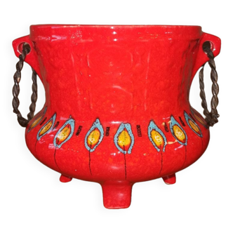 Cache pot céramique rouge vintage années 70