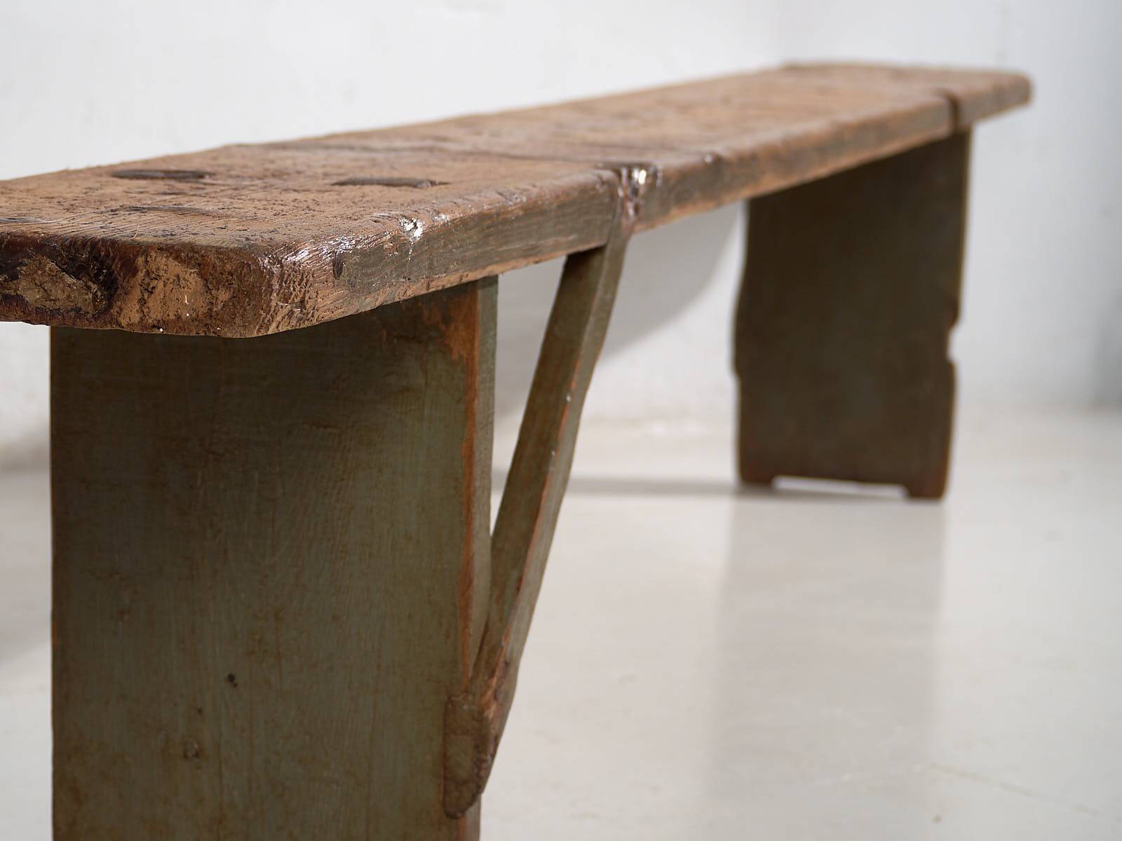 Antique green solid wood bench (c.1920) #26