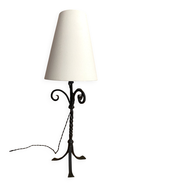 Lampe fer forgé, câble 2M tissu, abat-jour conique