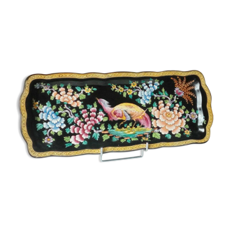 Plat a cake en faience de clamency decor oiseau de paradis