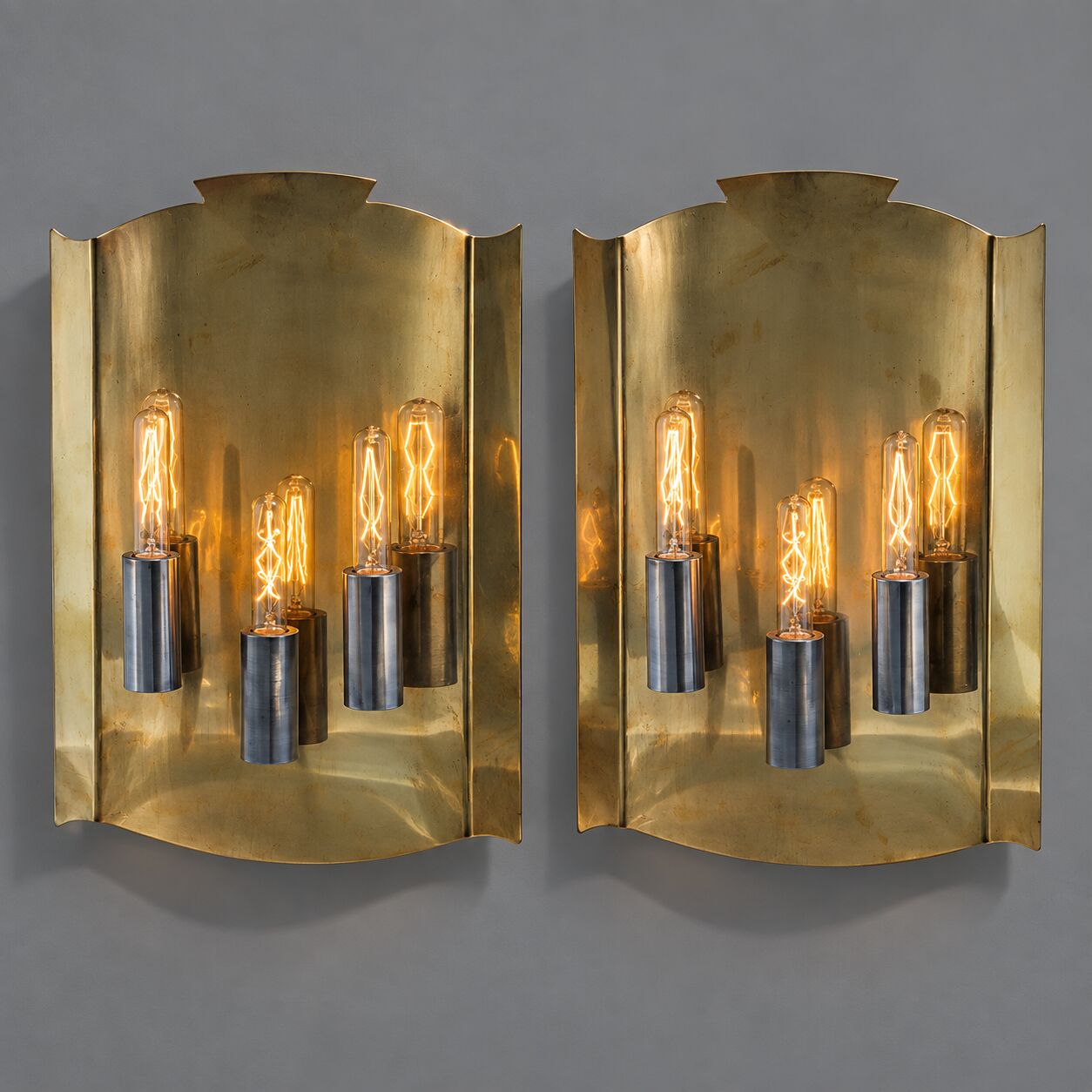 Pair of Scandinavian wall sconces in brass, circa 1930.